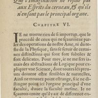 0048 - Page 30 - Que l'imagination ne reside pas aux esprits du cerueau, & qu'ils n'en sont pas le principal organe. Chapitre VI