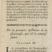 0068 - Page 50 - De la premiere operation de la phantaisie, qui est la connoissance. Chapitre IX