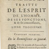0210 - Page 192 - Traitté De l'esprit de l'homme, de ses fonctions et de ses connoissances. Liure troisiesme. Chapitre premier. De la reminiscence en general