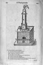 [Figures.] : AA Le poutraict de tout le fourneau. B. La fenestre par où l'on met le charbon. C. La p [...]