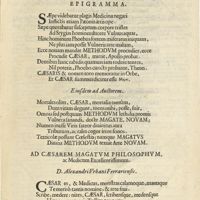 0009 - Page sans numérotation - De nova Caesaris Magati Philosophiae, ac Medicinae Doctoris eximij curandorum Vulnerum Methodo. Illustriss. D. Ioannis Bonaroti Regiensis. Epigramma. Eiusdem ad Auctorem. ...