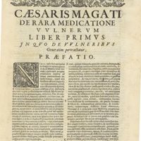 0013 - Page 1 - Caesaris Magati De rara medicatione vulnerum Liber primus. In quo de vulneribus generatim pertractatur. Praefatio