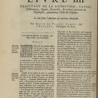 0218 - Page 204 - Liure IIII. Traictant de la definition, causes, differences, signes, pronostic, & entiere curation de l'epilepsie, quatriesme Teste de l'Hydre. Le tout selon l'ancienne & moderne Medecine. Par Dauid de Planis Campy, dict l'Edelphe, Chirurgien du Roy. De la definition essentielle de l'epilepsie, tant Hippocratique, que Paracelsique. Chap. I