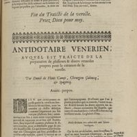0311 - Page 297 - Antidotaire venerien, auquel est traicté de la preparation de plusieurs & diuers remedes propres pour la curation de la verolle. Par Dauid de Planis Campi, Chirurgien Galenicq, & spagericq. Auant-propos