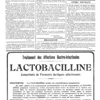 0036 - Page 36 - La centralisation des travaux relatifs à la santé publique à New-York [L. Rivet] / Questions médico-militaires. Sursis des étudiants en médecine des classes 1918 et 1919 [P. Bonnette] / Bibliographie / Livres nouveaux. Le mal des aviateurs, ses causes et ses remèdes, par MM. R. Cruchet et R. Moulinier..., 1920... (Librairie J.-B. Baillière et fils, Paris.)... [L. Rivet]