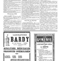 0115 - Page 115 - Avis et renseignements / Faculté de Paris. Clinique chirurgicale / Histologie / Ophtalmologie / Bactériologie / Facultés de Province. Faculté de médecine de Lyon / Faculté de médecine de Lyon / Concours. Médecin des hôpitaux / Dentiste adjoint des hôpitaux / Adjuvat des asiles / Internat / Externat / Pathologie