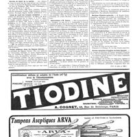 0139 - Page 139 - Nouvelles. Paris et départements. Subventions à la station physiologique et au laboratoire de biologie du Collège de France / Service de santé de la marine / Corps de santé des troupes coloniales / Postes médicaux dans les régions libérées / Subventions à M. Castex / Subvention à l'oeuvre d'Ormesson / Les étudiants de la classe 1920 / La protection des femmes en couches et des nourrices / Muséum d'histoire naturelle / Institut prophylactique / Maladies du larynx, des oreilles et du nez / Bureau municipal d'hygiène de Saint-Quentin (Voir la suite, p. 141.)