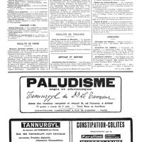 0523 - Page 523 - Cours, leçons et conférences du 2 au 9 mai 1920. Samedi 8 mai / Dimanche 9 mai / Faculté de Paris. Médecine opératoire spéciale / Facultés de Province. Ecole de médecine de Marseille / Hôpitaux et hospices. Nominations dans les hôpitaux / Hôpital des Enfants-Malades / Hôpital de Berck / Concours. Chirurgien des hôpitaux / Accoucheur des hôpitaux / Assistance à domicile / Internat (Voir la suite, p. 525.)
