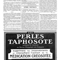 0609 - Page 609 - La médecine à travers le monde. États-Unis / Tunisie / Livres nouveaux. La colloïdothérapie : résultats cliniques, par M. J. Laumonier... F. Alcan, éditeur. Paris, 1920... [P.-L. Marie] / Guide pratique pour l'examen médical des aviateurs et des candidats à l'aviation, par MM. Maublanc et Ratié... Préface par M. André Broca, 1919... (Librairie J.-B. Baillière et fils... Paris)...