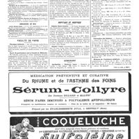 0639 - Page 639 - Cours, leçons et conférences du 23 au 30 mai 1920. Samedi 29 mai / Dimanche 30 mai / Faculté de Paris. Physique médicale / Ecole de puériculture de la Faculté de médecine / Hôpitaux et hospices. Hôpital Saint-Antoine / Hôpital Tenon / Concours. Agrégation / Chirurgien des hôpitaux / Ophtalmologiste des hôpitaux / Médecin de l'assistance médicale (Voir la suite, p. 641.)
