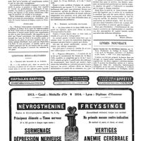 0703 - Page 703 - La médecine à travers le monde. Angleterre / États-Unis / Questions médico-militaires. A. - Insigne des malades de la guerre / B. - Dossiers sanitaires militaires [P. Bonnette] / Livres nouveaux. Quatre leçons sur les sécrétions internes, par E. Gley... Librairie J.-B. Baillière et fils, Paris...