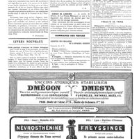 0787 - Page 790 - Science ou affaires ? [P. Desfosses] / Livres nouveaux. Guide pratique d'analyses de chimie biologique, pour l'urine, le sang, le suc gastrique, les matières fécales, etc., par M. René Clogne... (préface du Professeur agrégé J. Castaigne)... (Le François, éditeur, Paris)... / Sommaires des revues. Archives des maladies de l'appareil digestif / Avis et renseignements / Faculté de Paris. Cliniques des enfants