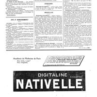 0932 - Page 935 - Sommaires des revues. Annales de médecine / Avis et renseignements / Universités de Province. Faculté de médecine de Lyon / Concours. Chirurgien des hôpitaux / Nouvelles. Distinctions honorifiques / Ecole de psychologie / 29e Congrès français de chirurgie / Commission de prophylaxie antivénérienne / Corps de santé militaire / Service de santé de la marine (Voir la suite, p. 939.)