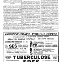 1096 - Page 1099 - Université de Paris. Cours complémentaire sur la tuberculose pulmonaire / Concours. Laboratoire départemental de chimie et de bactériologie / Pharmacie centrale des hôpitaux / Nouvelles. L'hygiène et la société des nations / Médaille d'honneur des épidémies / Les élèves sous-officiers de l'Ecole du service de santé militaire / Service de santé de la marine / Nécrologie