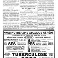 1458 - Page 1461 - Concours. Externat / Internat de Nanterre / Concours Gerdy / Nouvelles. Colonies d'aliénés de la Seine / Les sursis pour les étudiants de la classe 1920 / Convention sanitaire internationale / Corps de santé militaire / Nécrologie. [M. Eugène Faivre (Côte-d'Or)] / Actes de la Faculté de Paris / Renseignements et communiqués (Voir la suite, p. 1463.)
