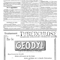 1549 - Page 1552 - Avis et renseignements / Université de Paris. Conseil de la faculté de médecine / Obstétrique / Chimie pathologique / Clinique médicale de l'Hôtel Dieu / Enseignement clinique / Laboratoire de bactériologie / Sémiologie clinique / Anatomie / Pharmacologie et matière médicale