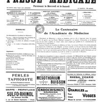 1730 - Page 1733 - Sommaire / Le centenaire de l'Académie de médecine