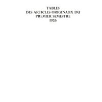 0001 - Page sans numérotation - Tables par articles originaux du premier semestre 1926