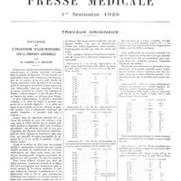 0005 - Page 1 - Travaux originaux. Influence de l'ingestion d'albuminoides sur la pression artérielle. Par Ph. Pagniez et A. Escalier