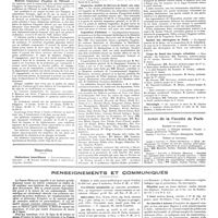 0020 - Page 16 - Variétés, informations. Université de Paris. Les accidentés du travail dans les hôpitaux / Concours. Médecin inspecteur d'hygiène de l'Hérault / Nouvelles. Distinctions honorifiques / Inspection mobile du service de santé aux colonies. Exposition d'Athènes / Médecins Parisiens de Paris / La défense sociale contre la syphilis / Société des chirurgiens de Paris / Corps de santé des troupes coloniales / Nécrologie / Actes de la faculté de Paris. Examens de doctorat. Thèses de doctorat / Renseignements et communiqués