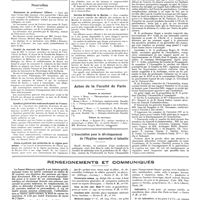 0294 - Page 288 - Chroniques, variétés et informations. Nouvelles. Monument du professeur gilbert. Comité du souvenir de Dastre. Syndicat général des maisons de santé de France. Union syndicale des médecins de la région parisienne. Service de santé de la marine / Actes de la faculté de Paris. Examens de doctorat. Thèses de doctorat. L'association pour le développement. De l'hygiène maternelle et infantile / Renseignements et communiqués