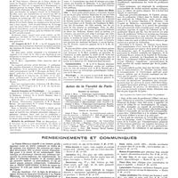 0310 - Page 304 - Chroniques, variétés et informations. Nouvelles. Bureau, municipal d'hygiène de Bône / Fondation Pierre-Budin / IVe Congrès de la F.A.E / Société française de psychologie / Médaille du professeur Truc / Ce que réclament les chefs de clinique / Tombola de bienfaisance du IXe salon des médecins / Communication / Nécrologie / Actes de la faculté de Paris. Examens de doctorat / Thèses de doctorat / A la mémoire du professeur Gilbert / Renseignements et communiqués