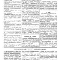 0678 - Page 672 - Chroniques, variétés et informations. Nouvelles. Souscription pour le sanatorium des étudiants et étudiantes / Sociétés médicales d'arrondissement de la Seine / Prix de médecine navale / Service sanitaire maritime / Cours d'enseignement pratique des techniques de laboratoire / Le secret médical par T.S.F / Corps de santé des troupes coloniales / Concert du Val-de-Grâce / Nécrologie / Actes de la faculté de Paris. Examens de doctorat / Hommage au Dr Cayla / Le voyage du royal institute of public heath [P. Desfosses] / Renseignements et communiqués