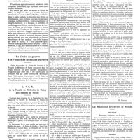 0787 - Page 781 - Chroniques, variétés et informations. Le drapeau et la croix de guerre à école du service de santé militaire de Lyon / La croix de guerre à la faculté de médecine de Paris / Le V.E.M. de la faculté de médecine de Nancy aux stations de Savoie [J.-L. Massot] / Intérêts professionnels / La médecine à travers le monde. Belgique / Espagne