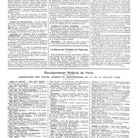 0905 - Page 895 - Chroniques, variétés et informations. Nouvelles. Distinctions honorifiques / Naturalisation / Congrès des psychanalystes / Indemnités aux médecins pour la vaccination antidiphtérique / Association générale des médecins de France / Syndicat de la presse scientifique / Nécrologie / La maison des étudiants de l'Indochine / Enseignement médical de Paris. Programme des cours, leçons et conférences du 16 au 18 juillet 1928