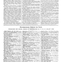 0921 - Page 911 - Chroniques, variétés et informations. Nouvelles. Distinctions honorifiques / Convention sanitaire internationale / Tarif des frais médicaux en matière d'accidents du travail / A propos des incidents du concours de l'internat / Croisière de l'association de la presse médicale française / Conférence internationale du rat / Enseignement médical de Paris. Programme des cours, leçons et conférences du 19 au 22 juillet 1928