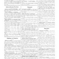 0079 - Page 79 - Chroniques, variétés et informations. Université de Paris. Conseil supérieur d'hygiène publique de France / Universités de province. Faculté de médecine de Montpellier / Faculté de médecine de Strasbourg / Ecole de médecine et de pharmacie de Clermont-Ferrand / Hôpitaux et hospices. Hôpital de la charité / Hôpital enfants-malades / Conférence d'ophtalmologie / Concours. Radiologiste des hôpitaux / Hôpital Notre-Dame de Bon-Secours / Maison départementale de Nanterre / Médecins adjoints de sanatorium public / Médecin inspecteur d'hygiène adjoint de circonscription dans le département du Calvados / Inspecteur départemental d'hygiène des Hautes-Alpes / Médecin du cadre des asiles publics d'aliénés / Médecin stagiaire de l'assistance médicale de l'Indo-Chine / Nouvelles. Distinctions honorifiques / Association pour le développement des relations médicales (A.D.R.M.) / Sorbonne / Voyage médical en Espagne