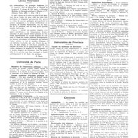 0135 - Page 135 - Chroniques, variétés et informations. Intérêts professionnels / Livres nouveaux. Les colibacilloses en pratique médicale, par R. Goiffon... «Collection médecine et chirurgie pratiques» (Masson et Compagnie, éditeurs), Paris, 1931 / Université de Paris. Ministère de l'instruction publique / Conseil supérieur d'hygiène publique de France / Amphithéâtre d'anatomie / Universités de province. Faculté de médecine de Bordeaux / Concours. Agrégation / Ophtalmologiste des hôpitaux / Radiologiste des hôpitaux / Médecin de l'assistance à domicile / Hospice départemental de Maxéville / Nouvelles. Distinctions honorifiques / Vacances de pâques sur la côte d'Azur / Journée de la barégine