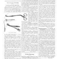 0190 - Page 190 - Chroniques, variétés et informations. La graphologie et la médecine. Bases fondamentales de la graphologie. Les écritures de graphologues. La psychothérapie graphique / Instruments nouveaux. La pince porte-fil du Dr Djémil Pacha / La médecine à travers le monde. République Argentine / Livres nouveaux. Initiation aux examens courants de la gorge, du nez et des oreilles, par H. Chatellier... (Masson et Compagnie, éditeurs)... [Georges Lorens] / Röntgenuntersuchungen am Innenrelief des Verdauungskanals (Recherches radiologiques sur les muqueuses du tube digestif), par le Prof. Hans Heinrich Berg (Dortmund), 2e édition... (G. Thieme, édit.). Leipzig, 1931... [Morel Kahn] / Maladies non vénériennes des organes génitaux, par F. Callomon, édition espagnole par Gay Prieto... (J. Morata, éditeurs), Madrid, 1931