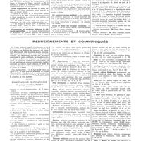 0192 - Page 192 - Chroniques, variétés et informations. Nouvelles. Bureau municipal d'hygiène de Vitry-sur-Seine / Sanatorium anti-tuberculeux pour les infirmières / Ecole d'application du service de santé militaire / Groupement des syndicats généraux de médecins spécialisés / Un nouveau groupe médical / Corps de santé des troupes coloniales / Renseignements et communiqués