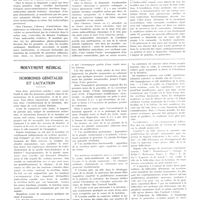 0335 - Page 335 - Travaux originaux. Travail du service de M. Laubry. Deux cas de coronarite subaiguë fébrile. Par MM. Daniel Routier et A. van Bogaert / Mouvement médical. Hormones génitales et lactation