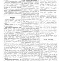 0447 - Page 447 - Chroniques, variétés et informations. Concours. Agrégation (1er degré) / Chirurgien des hôpitaux / Ecole annexe de médecine navale de Brest / Nouvelles. Distinctions honorifiques / Admission à domicile / Société de chirurgie dentaire et de stomatologie / Automobile club médical de Paris et des départements limitrophes / Société d'oto-neuro-ophtalmologie de Paris / Société internationale de microbiologie / Voyage dans le Proche-Orient. Nouvelle-Palestine, Syrie / Corps de santé militaire / Nécrologie / Actes de la Faculté de Paris / Oeuvre Grancher (Préservation de l'enfance contre la tuberculose)