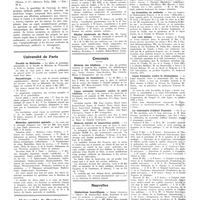 0603 - Page 599 - Chroniques, variétés et informations. Livre nouveaux. Thérapeutique médicale. IV. Poumons et tuberculose, par Loeper, Tanon, Turpin, L. Bernard, Nègre et Boquet, Rist, Sergent, Busquet, Halbron, Courcoux, Ch. Richet fils, L. Guinard, Villaret... (Masson et Compagnie, éditeurs), Paris, 1932... [G. Poin] / Université de Paris. Faculté de médecine / Parasitologie / Médecine opératoire spéciale / Universités de province. Hôpitaux de Bordeaux / Hôpitaux et hospices. Salpêtrière / Hôpital américain de Paris / Concours. Médecin des hôpitaux / Hôpitaux de Casablanca / Ligue nationale française contre le péril vénérien / Médecin adjoint de sanatorium public / Nouvelles. Distinctions honorifiques / La formation du médecin / Les voix latines / Ligue française contre le rhumatisme / Le centenaire d'Alfred Fournier