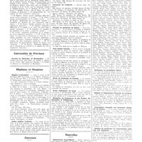 0907 - Page 899 - Chroniques, variétés et informations. Université de Paris. Enseignement oto-laryngologique / Universités de province. Faculté de médecine de Montpellier / Hôpitaux et hospices. Hôpital Lariboisière / Asiles publics d'aliénés / Concours. Médecin des hôpitaux / Accoucheur des hôpitaux / Concours du prosectorat / Concours de l'adjuvat / Faculté de médecine de Nancy / Prix Alexis Vautrin / Ecole de médecine de Rennes / Ecole vétérinaire de Lyon / Ministère du commerce et des postes, télégraphes et téléphones / Nouvelles. Distinctions honorifiques / Hommage au professeur Rieux / Hôpital et dispensaire français de Londres / Association mutuelle des médecins aliénistes de France / Section de médecine de l'association générale des étudiants / Réunion médicale de Nancy