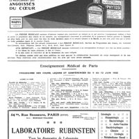 0933 - Page 924-A - Enseignement médical de Paris. Programme des cours, leçons et conférences du 9 au 12 juin 1932