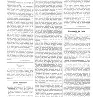 1598 - Page 1586 - Chroniques, variétés et informations. La médecine à travers le monde. Espagne / Livres nouveaux. Recherches biochimiques sur la nutrition des protozoaires, par A. Lwoff... Paris, 1932 (Masson et Compagnie, éditeurs)... / Les meurtres immotivés, par P. Guiraud (L'évolution psychiatrique...) (Maloine), 1931 [G. d'Heucqueville] / Université de Paris. Clinique chirurgicale / Clinique oto-rhino-laryngologique