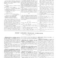 1603 - Page 1591 - Travaux originaux. Streptocoque et rhumatisme chronique par F. Coste et J. Forestier / Bibliographie / XXXIIe congrès français d'urologie (Paris, 4-8 octobre 1932) (Suite et fin). Néphropexie haute par coulissage vertical de la capsule utérine / Nécessité de la pyélographie en position debout pour le diagnostic du rein mobile et des crises douloureuses qu'il provoque / Néphrectomie pour pyonéphrose chez une azotémique. Etat de la malade un an après l'opération / Persistance dans un rein atteint de pyonéphrose calculeuse de lipiodol injecté trois ans auparavant / Tuberculose rénale bilatérale et vaccin de Vaudremer / Guérison spontanée d'une tuberculose rénale observée pendant 10 ans par exclusion et crétification massive. Lithiase du rein adelphe / Diagnostic radiographique de la nature des calculs du rein / Lithiase urinaire et pyélographie descendante