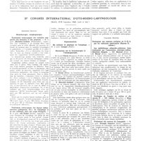 1836 - Page 1820 - Travaux originaux. La carbogénothérapie ou méthode de Yandell Henderson. Le rôle du CO2 en thérapeutique. Ses applications à la médecine d'urgence des asphyxies accidentelles. Par C. Cot... / IIe congrès international d'oto-rhino-laryngologie (Madrid, 27-30 septembre 1932) (suite et fin). Quatrième rapport. Bronchoscopie, oesophagoscopie. Traitement endoscopique des maladies suppurées des bronches et des poumons / Traitement endoscopique des lésions inflammatoires (phlegmons, etc.) de l'oesophage et de son voisinage, dues aux corps étrangers / Communication. Ma méthode de plastique de l'oesophage. Discussion sur la bronchoscopie et l'oesophagoscopie / Cinquième rapport. Traitement des tumeurs malignes en O.-R.L. par les radiations pénétrantes (rayons X, radium). Les épithéliomes ethmoïdo-orbitaires. Leur traitement par l'association chirurgie-radium. Résultats éloignés / Technique de l'emploi du radium et des rayons X / Traitement des cancers de l'amygdale