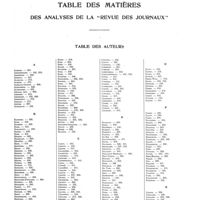 0060 - Page 1 - Table des matières des analyses de la «revue des journaux». Table des auteurs