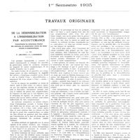 0005 - Page 1 - Travaux originaux. De la désensibilisation à l'insensibilisation par accoutumance. Interprétation du mécanisme d'action des méthodes de préservation contre les chocs simples et anaphylactiques. Par MM. F. Arloing et L. Langeron