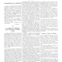 0337 - Page 333 - Chroniques, variétés et informations. L'organisation de la médecine / Le collège des médecines de la province de Québec (Canada)