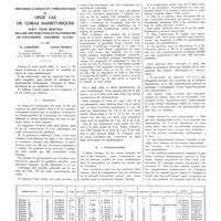 0469 - Page 465 - Travaux originaux. Discussion clinique et thérapeutique de onze cas de comas barbituriques dont trois mortels malgré des injections intraveineuses de strychnine - coramine - alcool. Par MM. G. Carrière... Claude Huriez...