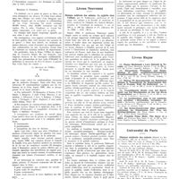 0489 - Page 485 - Chroniques, variétés et informations. De l'exercice illégal de la médecine [Maurice Mordagne] / Livres nouveaux. Clinique médicale des enfants. La syphilis chez l'enfant, par P. Nobécourt... (Masson et Compagnie, éditeurs), Paris, 1935... [G. Schreiber] / Livres Reçus / Université de Paris. Clinique médicale des enfants