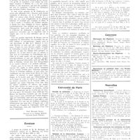 0603 - Page 599 - Chroniques, variétés et informations. Correspondance. À propos du traitement des hémoptysies [Prof. Maurizio Ascoli] / Livres Nouveaux. La cure d'exercice aux différents âges de la vie et pour les deux sexes, par Maurice Boigey... (Masson et Compagnie, éditeurs)... [P. Desfosses] / Université de Paris. Faculté de médecine / Clinique de la tuberculose, Laennec / Université de province. Faculté de médecine de Bordeaux / Concours. Chirurgien des hôpitaux / Médecins des hôpitaux / Electro-radiologistes des hôpitaux / Nouvelles. Distinctions honorifiques / Institut Pasteur / VIIIe Congrès national de la tuberculose / Fédération nationale des médecins du front