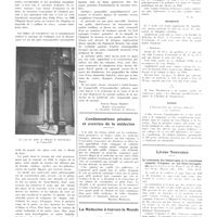 0737 - Page 733 - Chroniques, variétés et informations. Hôpitaux espagnols. L'hôpital de Saint-Jaques de Compstelle [Fernan Perez] / Condamnations pénales et exercice de la médecine [Maurice Mordagne] / La médecine à travers le monde. Iles Philippines / Roumanie / Russie / Livres nouveaux. Le traitement des hémorragies et la transfusion sanguine d'urgence en oto-rhino-laryngologie, par G. Canuyt et Ch. Wild... (Masson, édit.), 1935...