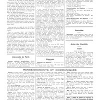 0984 - Page 976 - Chroniques, variétés et informations. La petite histoire à l'hôpital de la Charité / Université de Paris. Clinique médicale propédeutique / Clinique thérapeutique médicale de la Pitié / Technique chirurgicale concernant l'appareil moteur / Concours. Médecins des hôpitaux / Oto-rhino-laryngologiste des hôpitaux / Stomatologistes des hôpitaux / Electro-radiologistes des hôpitaux / Nouvelles. Nécrologie / Actes des facultés. Paris / Renseignements et communiqués